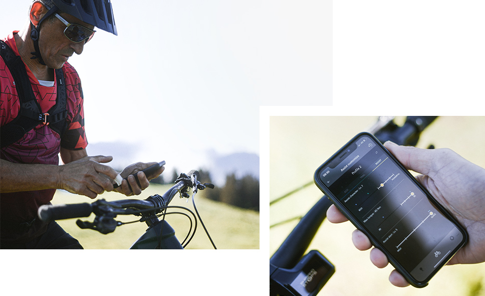 A cyclist looking at the Steps E-tube mobile application